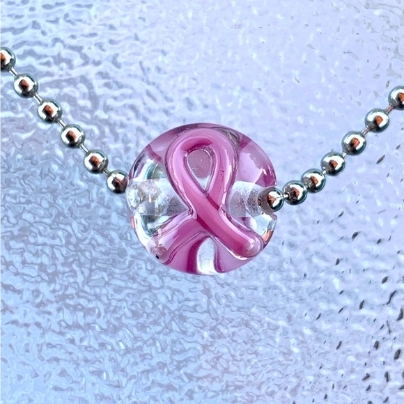 Breast Cancer Awareness Glass Bead Necklace - Picture 1 of 4